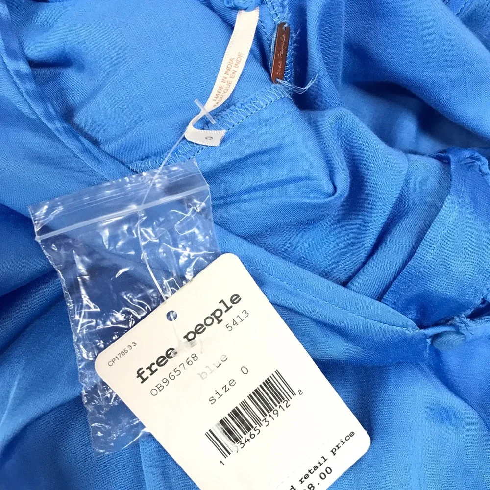 FREE PEOPLE Later Days Blue Button Front Long Sleeve Midi Dress Size‎ 0 New - Picture 9 of 13